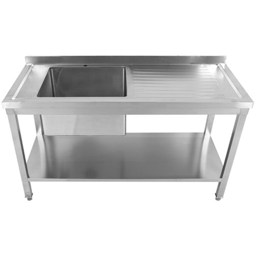 Commercial Stainless Steel Sink Table 1600 x 700 x 950mm 1 Bowl Left with Splashback and Bottom Shelf | Stalwart DA-STD1670L