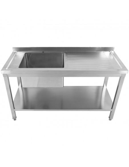 Commercial Stainless Steel Sink Table 1600 x 700 x 950mm 1 Bowl Left with Splashback and Bottom Shelf | Stalwart DA-STD1670L