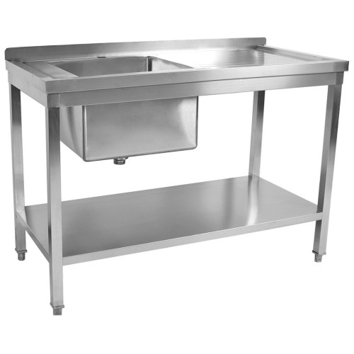Commercial Stainless Steel Sink Table 1600 x 700 x 950mm 1 Bowl Left with Splashback and Bottom Shelf | Stalwart DA-STD1670L