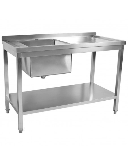 Commercial Stainless Steel Sink Table 1600 x 700 x 950mm 1 Bowl Left with Splashback and Bottom Shelf | Stalwart DA-STD1670L