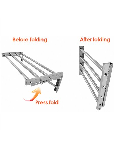 Commercial Foldable Stainless Steel Wall Mounted Rack Shelf 900×300×230mm 4 Tube | Stalwart DA-TRW50930