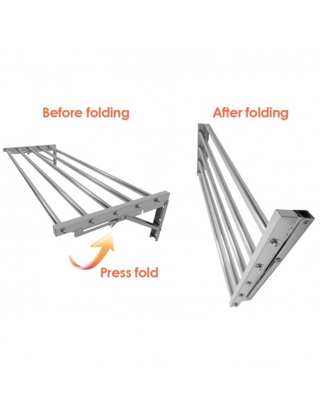 Commercial Foldable Stainless Steel Wall Mounted Rack Shelf 600×400×230mm 5 Tube | Stalwart DA-TRW50640