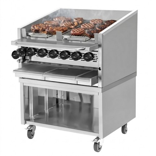 Commercial Gas Chargrill 800mm Wide – 25kW 6-Burner American-Style Grill – Heavy Duty for Steaks, Burgers & Catering Kitchens