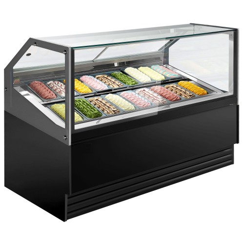 Commercial Ice Cream Display Freezer 1728mm – 18 x 5 Ltr Napoli pans - ventilated cooling - Black