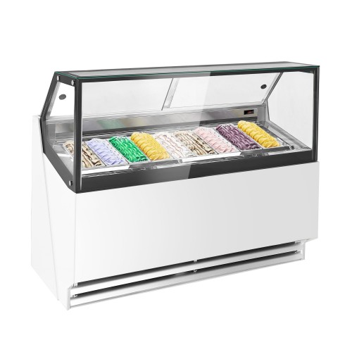 Commercial Ice Cream Display Freezer 1769mm – 9 x 5 Ltr Napoli pans - ventilated cooling - White