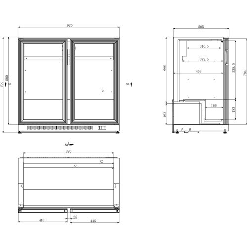 Back bar cooler 2 hinged doors 220 litres Black, height 850mm | Stalwart DA-BC02PP85