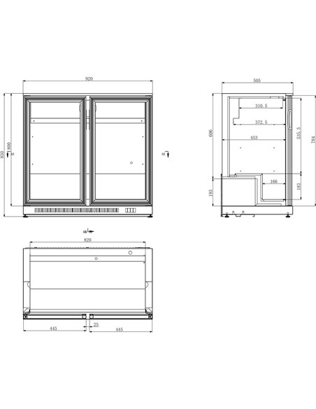 Back bar cooler 2 hinged doors 220 litres Black, height 850mm | Stalwart DA-BC02PP85