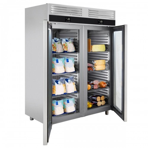 Fridge & Freezer 1400Ltr Premium Combination Cabinet, Stainless Steel – GN 2/1 – Twin Glass Doors – 2 Yrs Warranty