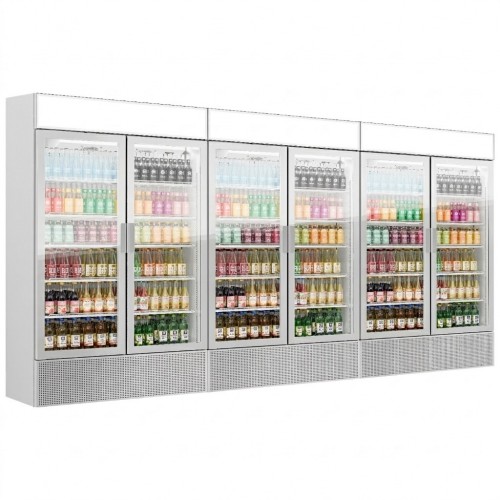 Commercial Supermarket Display Fridge 3.6mtr White - Frameless - 3600 Litre 6 Glass Doors