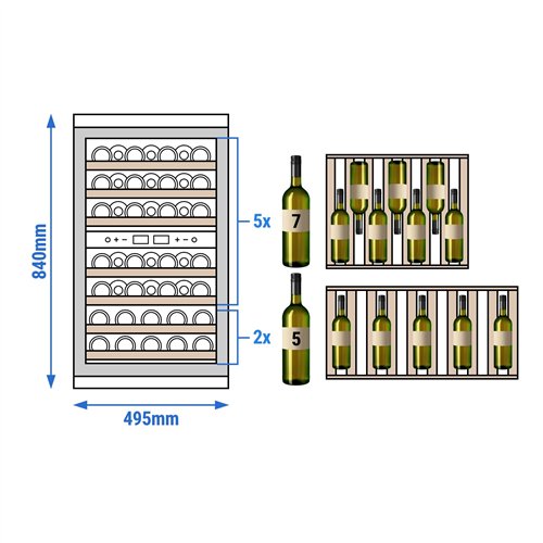Commercial Wine Fridge - Dual Zone - 120L - max. 45 bottles