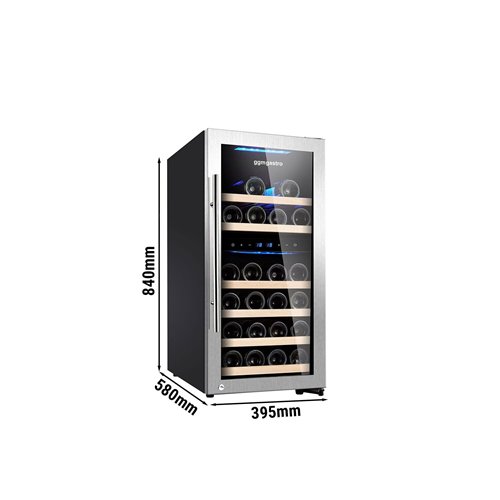 Commercial Wine Fridge - Dual Zone - 100L - max. 33 bottles - Stainless Steel Door