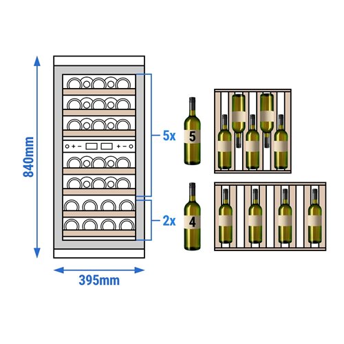 Commercial Wine Fridge - Dual Zone - 100L - max. 33 bottles - Stainless Steel Door