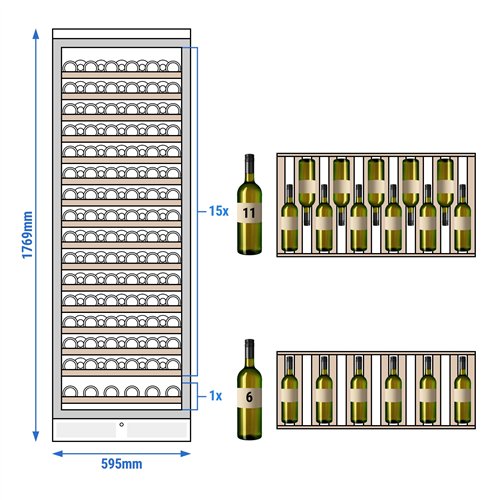 Commercial Wine Fridge - Single Zone - 450L - max. 171 bottles