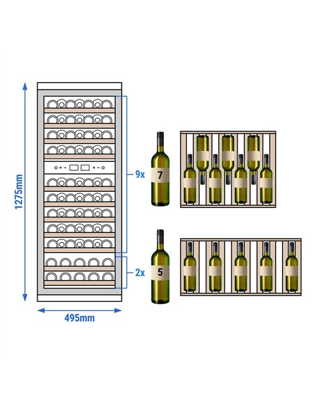 Commercial Wine Fridge - Stainless Steel - Dual Zone - 200L - max. 73 bottles