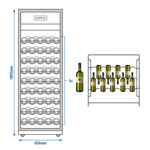 Panoramic Commercial Wine Fridge - Black - Single Zone - 400L - max. 81 bottles