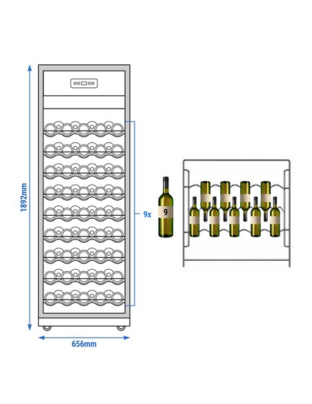 Panoramic Commercial Wine Fridge - Black - Single Zone - 400L - max. 81 bottles