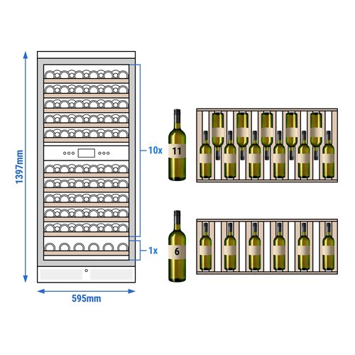 Commercial Wine Fridge - Stainless Steel - Dual Zone - 350L - max. 116 bottles