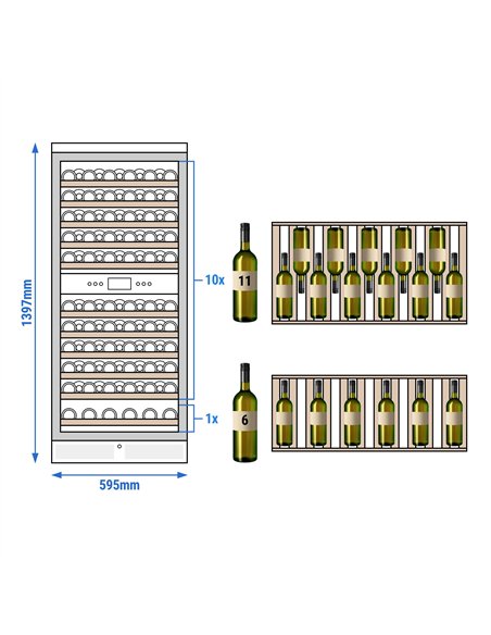 Commercial Wine Fridge - Stainless Steel - Dual Zone - 350L - max. 116 bottles