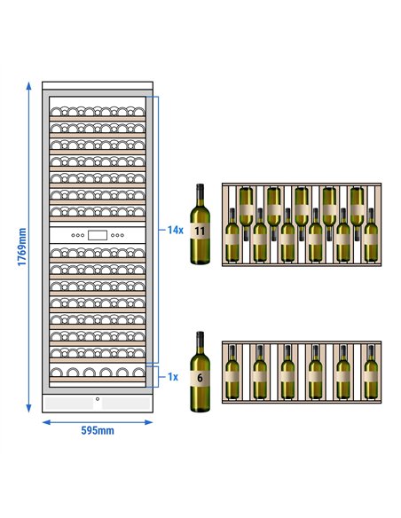 Commercial Wine Fridge - Dual Zone - 450L - max. 160 bottles