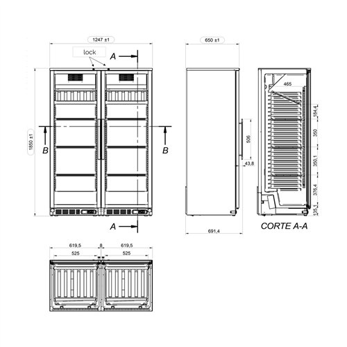 Commercial Wine Fridge - Dual Zone - 800L - max. 144 bottles - Black