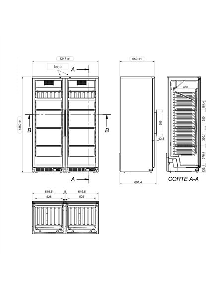Commercial Wine Fridge - Dual Zone - 800L - max. 144 bottles - Black