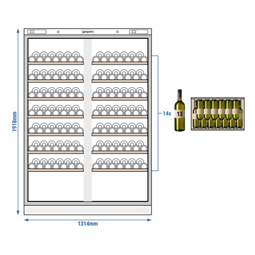 Commercial Wine Fridge - Pine Wood - Dual Zone - 700L - max. 200 bottles