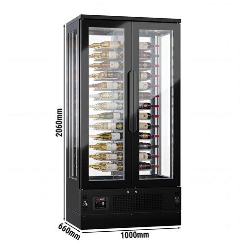 Panoramic Commercial Wine Fridge - Black - Single Zone - 450L - max. 104 bottles