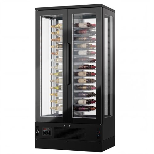 Panoramic Commercial Wine Fridge - Black - Single Zone - 450L - max. 104 bottles