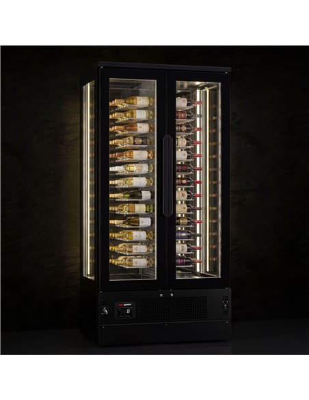 Panoramic Commercial Wine Fridge - Black - Single Zone - 450L - max. 104 bottles