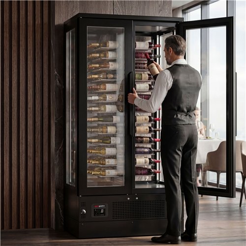 Panoramic Commercial Wine Fridge - Black - Single Zone - 450L - max. 104 bottles