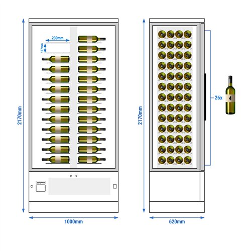 Panoramic Commercial Wine Fridge - Black - Single Zone - 450L - max. 104 bottles
