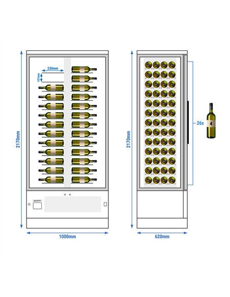 Panoramic Commercial Wine Fridge - Black - Single Zone - 450L - max. 104 bottles