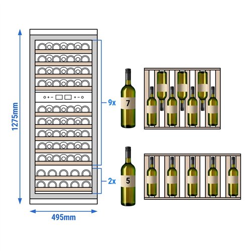 Commercial Wine Fridge - Dual Zone - 200L - max. 73 bottles