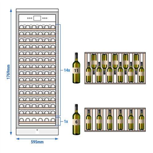 Commercial Wine Fridge - Black - Freestanding - Single Zone - 450L - max. 171 bottles