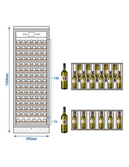 Commercial Wine Fridge - Black - Freestanding - Single Zone - 450L - max. 171 bottles