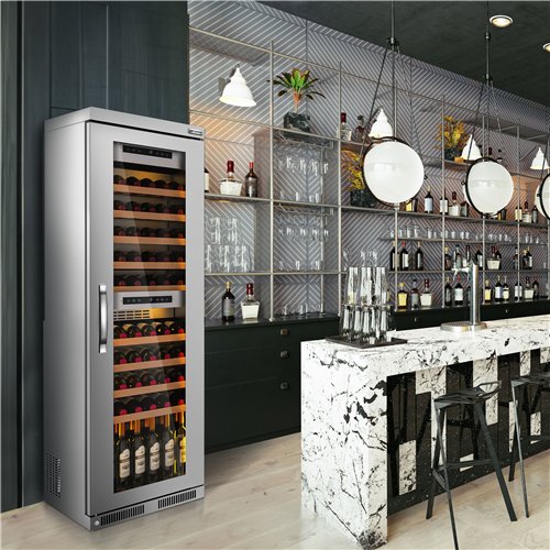 Commercial Wine Fridge - Stainless Steel - Dual Zone - 100L - max. 72 bottles