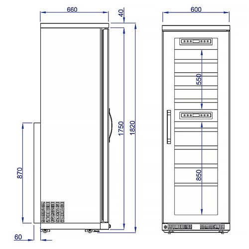Commercial Wine Fridge - Stainless Steel - Dual Zone - 100L - max. 72 bottles