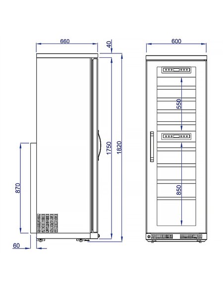 Commercial Wine Fridge - Stainless Steel - Dual Zone - 100L - max. 72 bottles