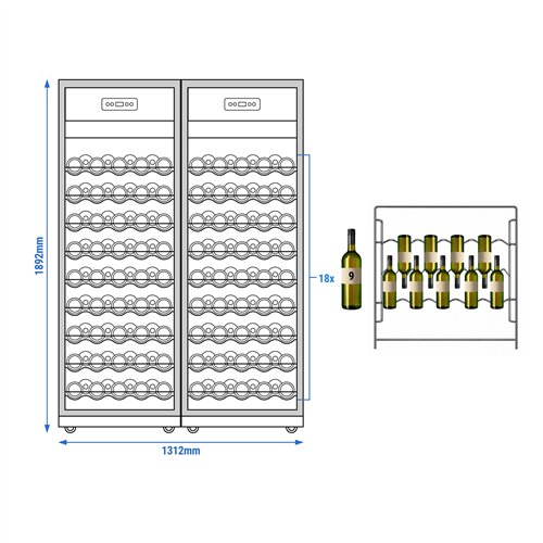 (2 pcs) Commercial Wine Fridge - Dual Zone - 400L - max. 162 bottles