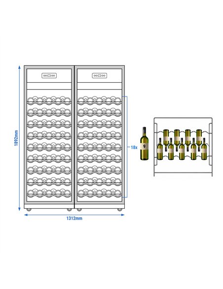 (2 pcs) Commercial Wine Fridge - Dual Zone - 400L - max. 162 bottles