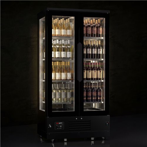 Panoramic Commercial Wine Fridge - Stainless Steel - Single Zone - 450L - max. 128 bottles