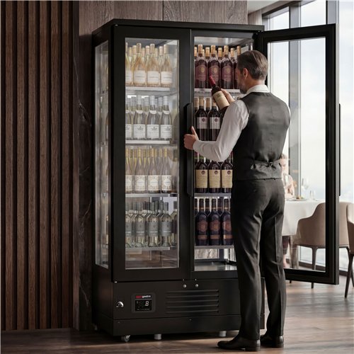 Panoramic Commercial Wine Fridge - Stainless Steel - Single Zone - 450L - max. 128 bottles