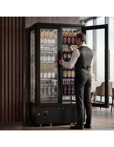 Panoramic Commercial Wine Fridge - Stainless Steel - Single Zone - 450L - max. 128 bottles