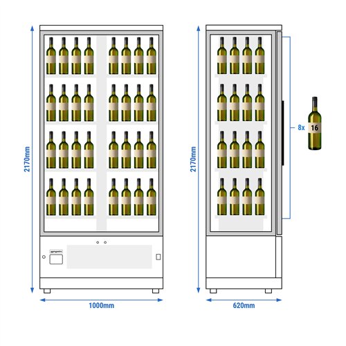 Panoramic Commercial Wine Fridge - Stainless Steel - Single Zone - 450L - max. 128 bottles