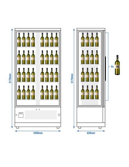 Panoramic Commercial Wine Fridge - Stainless Steel - Single Zone - 450L - max. 128 bottles