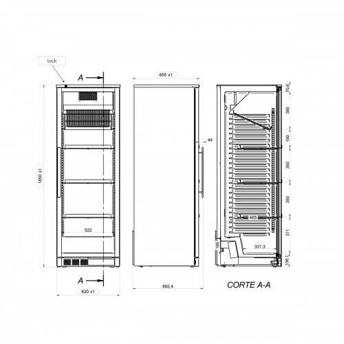 Commercial Wine Fridge - Black - Single Zone - 400L - max. 72 bottles