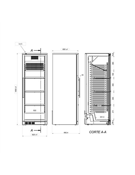 Commercial Wine Fridge - Black - Single Zone - 400L - max. 72 bottles