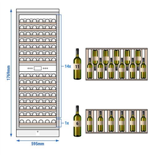 Commercial Wine Fridge - Stainless Steel - Freestanding - Dual Zone - 450L - max. 160 bottles - For UK