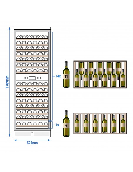 Commercial Wine Fridge - Stainless Steel - Freestanding - Dual Zone - 450L - max. 160 bottles - For UK