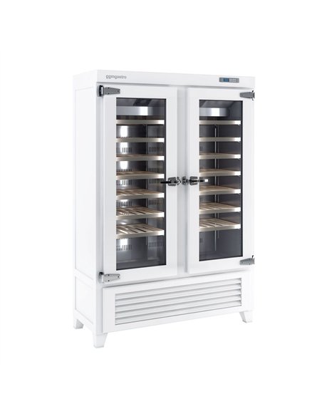Commercial Wine Fridge - Pine Wood & Glass Doors - Freestanding - Single Zone - 640L - max. 84 bottles